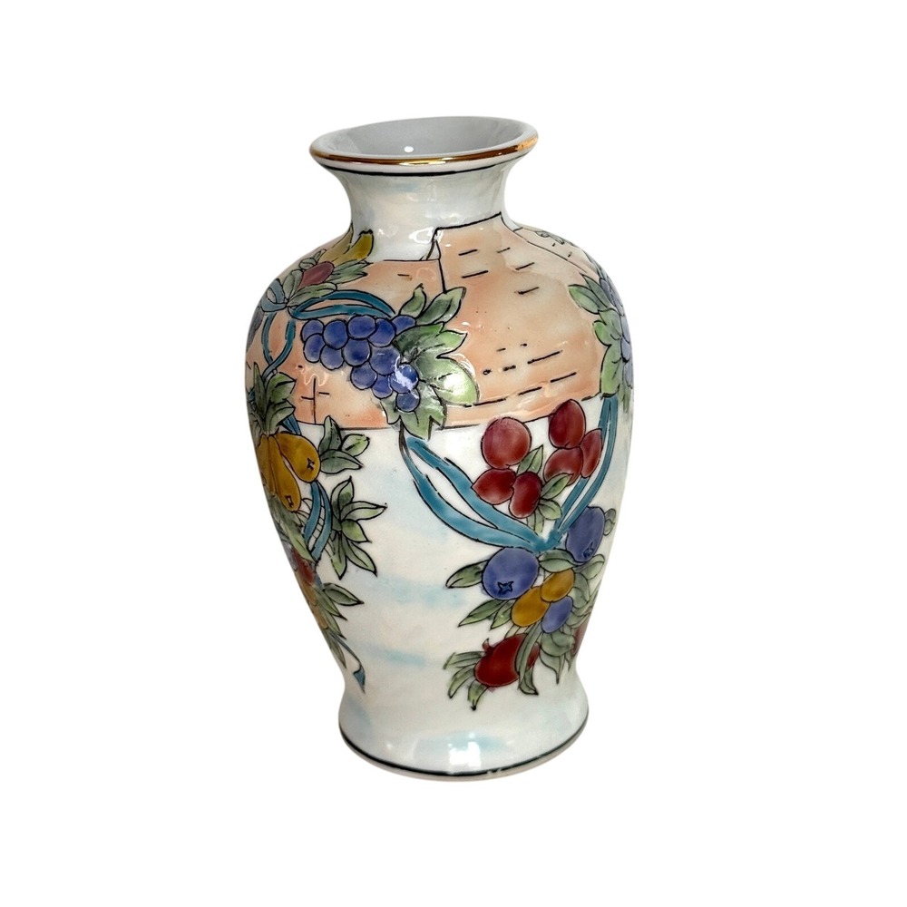 Vintage Toyo Chinoiserie Ceramic Vase – Hand-Painted Fruit Motif